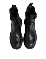 Dolce & Gabbana Black Gold DG Logo Trekking Calf Boots Shoes