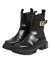 Dolce & Gabbana Black Gold DG Logo Trekking Calf Boots Shoes
