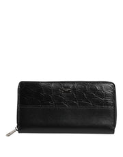 Dolce & Gabbana Black Leather Logo Plaque Zip Around Continental Wallet