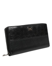 Dolce & Gabbana Black Leather DG Plaque Zip Around Continental Wallet