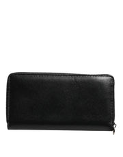 Dolce & Gabbana Black Leather DG Plaque Zip Around Continental Wallet