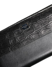 Dolce & Gabbana Black Leather DG Plaque Zip Around Continental Wallet