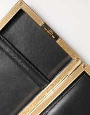 Dolce & Gabbana Black Leather Gold Frame Clutch Evening Party Purse Bag