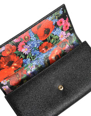 Dolce & Gabbana Black Leather Logo Plaque Trifold Card Holder Wallet