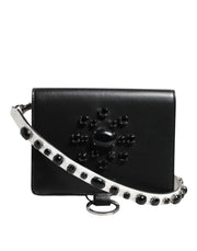 Dolce & Gabbana Black Leather Crystal Embellished Card Holder Wallet