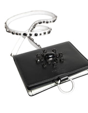 Dolce & Gabbana Black Leather Crystal Embellished Card Holder Wallet