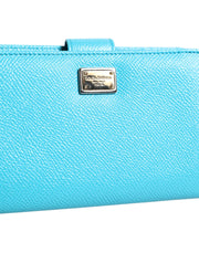 Dolce & Gabbana Light Blue Leather Bifold Continental Clutch Wallet