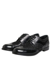 Dolce & Gabbana Black Leather Floral Lace Dress Formal  Shoes