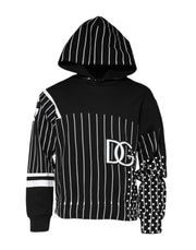 Dolce & Gabbana Black Stripes Hooded Men Sweatshirt Sweater