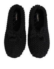 Dolce & Gabbana Black Wool Knit Slip On Ballerina Flats Shoes