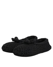 Dolce & Gabbana Black Wool Knit Slip On Ballerina Flats Shoes