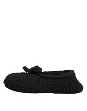 Dolce & Gabbana Black Wool Knit Slip On Ballerina Flats Shoes