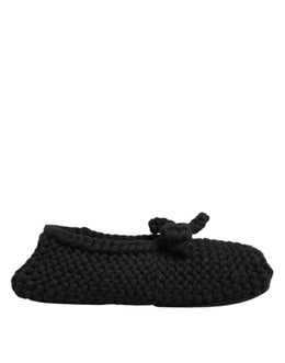 Dolce & Gabbana Black Wool Knit Slip On Ballerina Flats Shoes