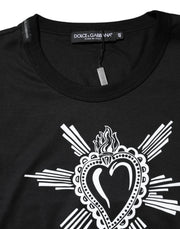 Dolce & Gabbana Black Sacred Heart Cotton Crew Neck T-shirt