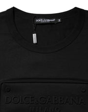 Dolce & Gabbana Black Embossed Logo Cotton Crew Neck T-shirt