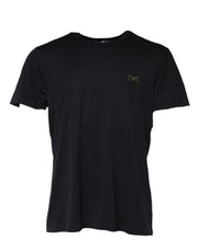 Dolce & Gabbana Dark Blue Logo Plaque Cotton Crewneck T-shirt