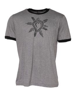 Dolce & Gabbana Gray Sacred Heart Cotton Crew Neck T-shirt