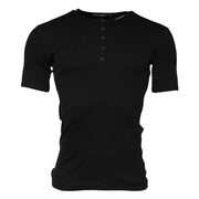 Dolce & Gabbana Black Cotton Knit Crew Neck Henley T-shirt