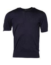 Dolce & Gabbana Dark Blue Silk Crew Neck Short Sleeves T-shirt