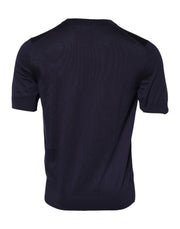 Dolce & Gabbana Dark Blue Silk Crew Neck Short Sleeves T-shirt