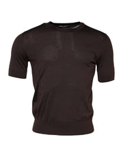 Dolce & Gabbana Brown Silk Crew Neck Short Sleeves T-shirt
