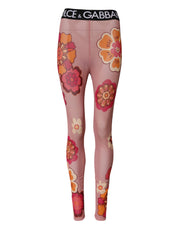 Dolce & Gabbana Pink Floral Leggings Stretch Waist Pants