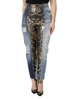 Dolce & Gabbana Multicolor Patchwork Tapered Denim Jeans