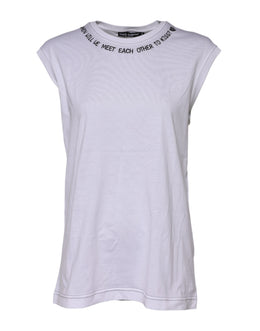 Dolce & Gabbana White Cotton Sleeveless Printed Tank T-shirt