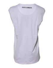 Dolce & Gabbana White Cotton Sleeveless Printed Tank T-shirt