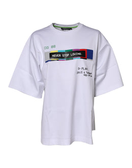 Dolce & Gabbana White Cotton Printed Short Sleeves T-shirt