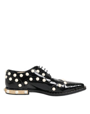 Dolce & Gabbana Black Leather Faux Pearl Dress Broque Shoes