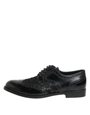 Dolce & Gabbana Black Leather Floral Lace Dress Formal Shoes