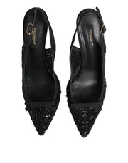 Dolce & Gabbana Black Tulle Ricamo Heels Slingbacks Shoes