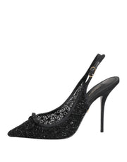 Dolce & Gabbana Black Tulle Ricamo Heels Slingbacks Shoes