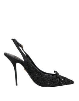 Dolce & Gabbana Black Tulle Ricamo Heels Slingbacks Shoes