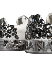 Dolce & Gabbana White Crystal Logo Portofino Sneakers Shoes