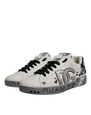 Dolce & Gabbana White Crystal Logo Portofino Sneakers Shoes