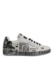 Dolce & Gabbana White Crystal Logo Portofino Sneakers Shoes