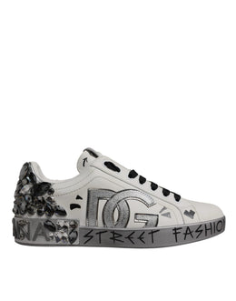 Dolce & Gabbana White Crystal Logo Portofino Sneakers Shoes