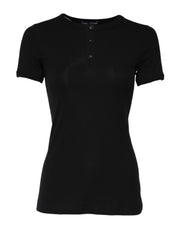 Dolce & Gabbana Black Cotton Henley Short Sleeves Top T-shirt