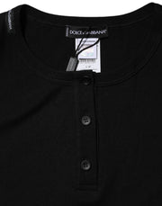 Dolce & Gabbana Black Cotton Henley Short Sleeves Top T-shirt