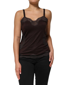 Dolce & Gabbana Dark Brown Lace Trim Wool Sleeveless Tank Top