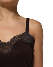 Dolce & Gabbana Dark Brown Lace Trim Wool Sleeveless Tank Top