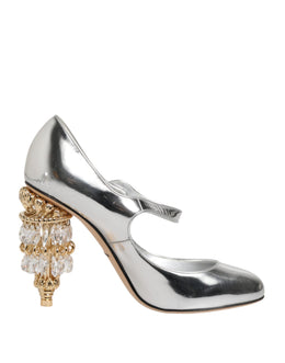 Dolce & Gabbana Silver Chandelier Sculpted Heel Mary Jane Pump Shoes