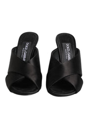 Dolce & Gabbana Black Logo KEIRA Satin Slides Sandals Shoes