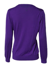 Dolce & Gabbana Purple Wool Knit V-neck Cardigan Sweater