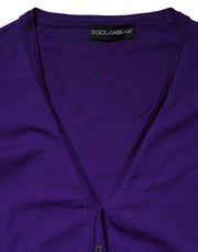 Dolce & Gabbana Purple Wool Knit V-neck Cardigan Sweater