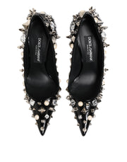 Dolce & Gabbana Black Crystals Studs Stiletto Pumps Shoes