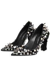 Dolce & Gabbana Black Crystals Studs Stiletto Pumps Shoes