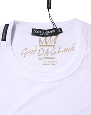 Dolce & Gabbana White Cotton Goodluck 2022 Crew Neck T-shirt
